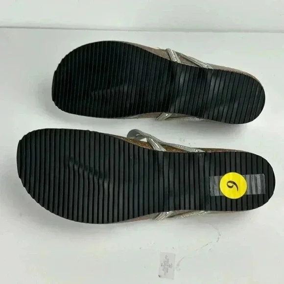 SILVER SANDALS A.GIANNETTI MADE IN ITALY SZ 9 NWT CORK SOLE THONG W/ RHINESTONE - Picture 6 of 8